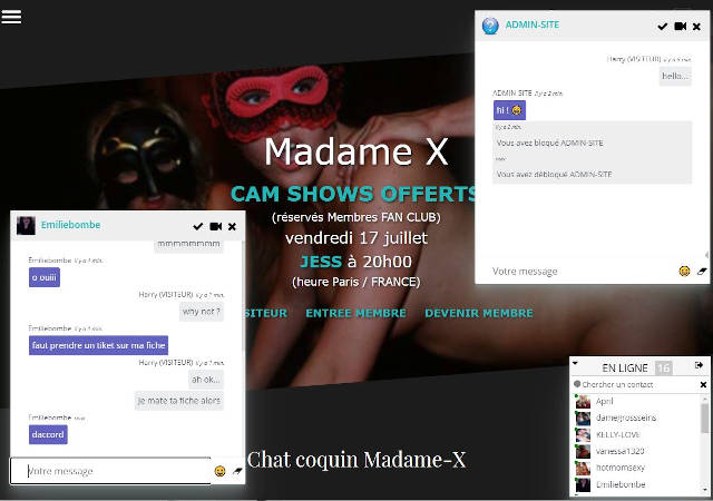 Chat webcam sexe du Club Madame-X